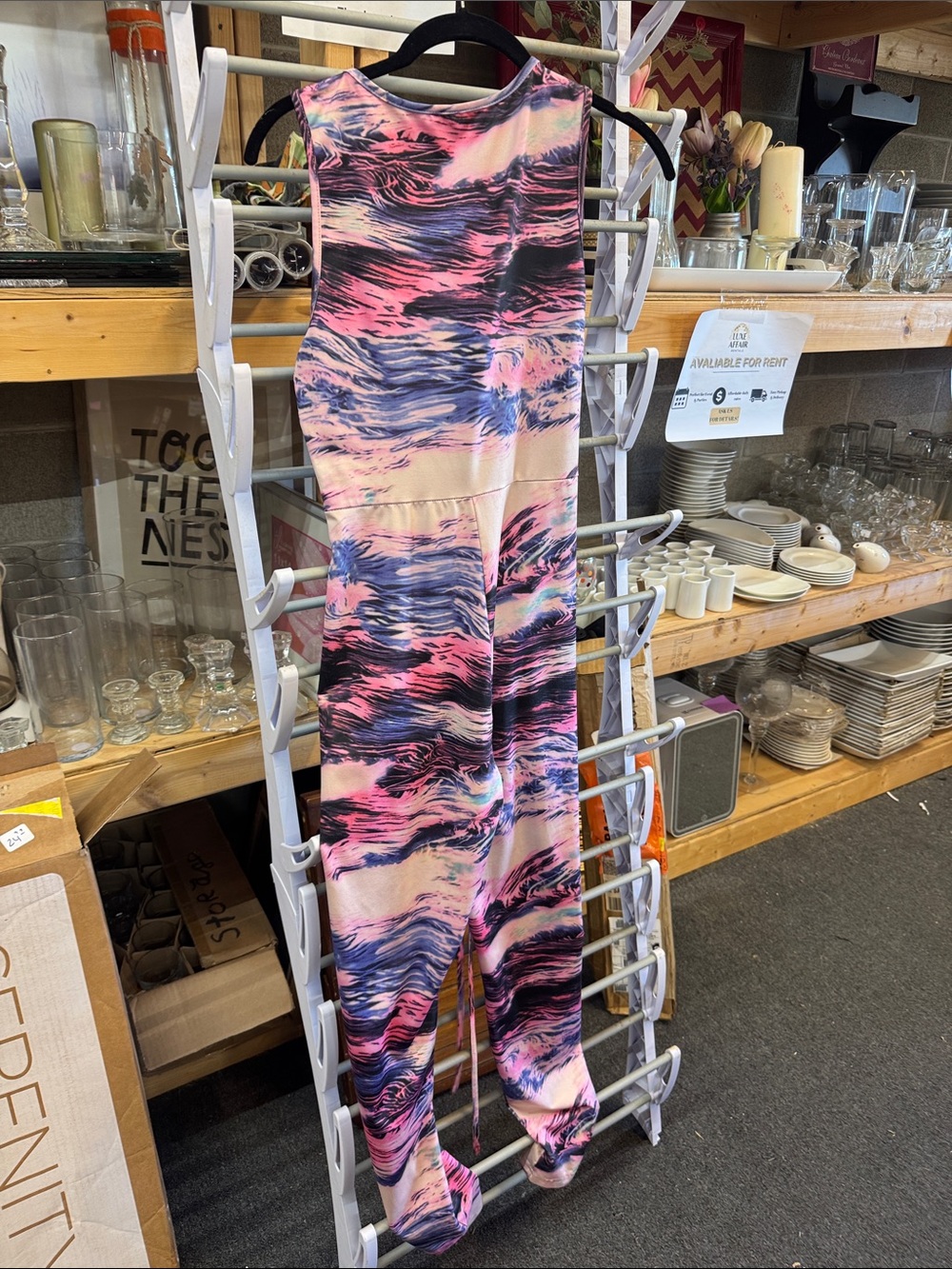 SHEIN Pink and Blue Abstract Sleeveless Jumpsuit